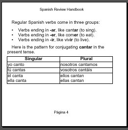 Spanish verb table