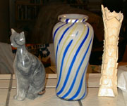 onyx cat, glass vase, asian item