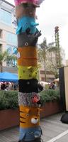 Totem pole of knitted animal figures